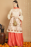 Silk Lurex Thread Weaved Salmon Orange Lehenga 