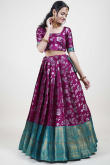 Silk Magenta Pink Woven Zari Flared Lehenga