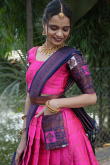 Silk Magenta Pink Woven Zari Flared Style Lehenga