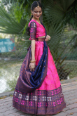 Silk Magenta Pink Woven Zari Flared Style Lehenga