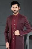 Silk Maroon Men's Jacket Style Sherwani