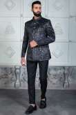 Silk Men's Charcoal Grey Jodhpuri Style Weaved Sherwani