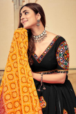 Silk Mirror Embroidered Flared Style Black Chaniya Choli