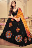 Silk Mirror Embroidered Flared Style Black Chaniya Choli