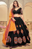 Silk Mirror Embroidered Flared Style Black Chaniya Choli