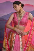 Silk Blend Multi Color Panelled Style Lehenga With Printed Work