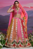 Silk Blend Multi Color Panelled Style Lehenga With Printed Work