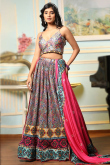 Silk Multi Color Printed Flared Lehenga