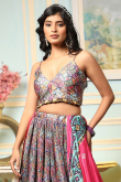 Silk Multi Color Printed Flared Lehenga