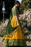 Silk Mustard Yellow Woven Zari A-line style Lehenga