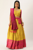 Silk Mustard Yellow Woven Zari Pleated Lehenga