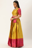 Silk Mustard Yellow Woven Zari Pleated Lehenga
