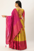 Silk Mustard Yellow Woven Zari Pleated Lehenga