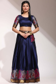 Silk Navy Blue A Line Weaved Lehenga 