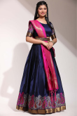 Silk Navy Blue A Line Weaved Lehenga 