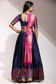 Silk Navy Blue A Line Weaved Lehenga 