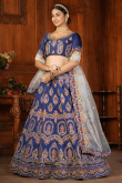 Silk Navy Blue Resham embroidered Panelled Style Lehenga