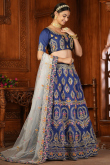 Silk Navy Blue Resham embroidered Panelled Style Lehenga