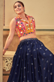 Silk Navy Blue Sequins Embroidered Flared Style Lehenga