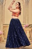 Silk Navy Blue Sequins Embroidered Flared Style Lehenga