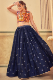 Silk Navy Blue Sequins Embroidered Flared Style Lehenga