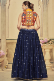 Silk Navy Blue Sequins Embroidered Flared Style Lehenga