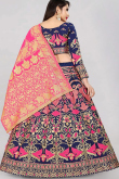 Silk Navy Blue Woven Zari Panelled Style Lehenga 