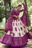 Silk Off White Bandhej Print Flared Style Lehenga
