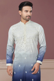 Silk Off White Embroidered Straight Cut Men's Kurta With Churidar