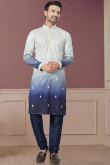 Silk Off White Embroidered Straight Cut Men's Kurta With Churidar