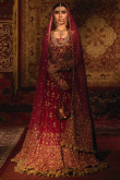 Silk Deep Red Bridal Lehenga With Embroidered Long Choli