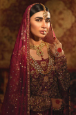 Silk Deep Red Bridal Lehenga With Embroidered Long Choli