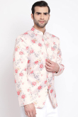 Silk Pale Pink Printed Jodhpuri Style Men's Coat Pant