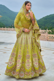 Silk Pear Green Zari Embroidered Panelled Style Lehenga