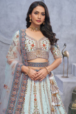 Silk Powder Blue Zari Embroidered Panelled Style Lehenga 