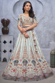 Silk Powder Blue Zari Embroidered Panelled Style Lehenga 