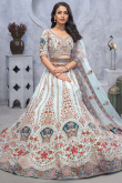 Silk Powder Blue Zari Embroidered Panelled Style Lehenga 
