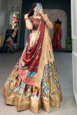 Silk Printed Cream Beige Flared Style Lehenga 