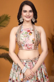 Silk Printed Creamy Pink Flared Style Lehenga 
