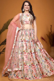 Silk Printed Creamy Pink Flared Style Lehenga 