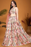 Silk Printed Creamy Pink Flared Style Lehenga 