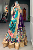 Silk Printed Plum Purple Flared Style Lehenga 
