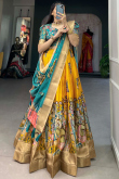 Silk Printed Yellow Flared Style Lehenga 
