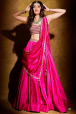 Silk Rani Pink Embroidered Flared Style Bollywood Lehenga 
