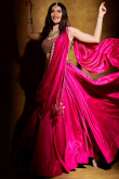 Silk Rani Pink Embroidered Flared Style Bollywood Lehenga 