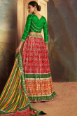 Silk Red Printed Flared Style Lehenga