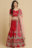 Silk Red Zari Embroidered Panelled Style Lehenga