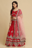 Silk Red Zari Embroidered Panelled Style Lehenga