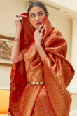 Silk Rust Orange Zari Weaved Kanchipuram Saree