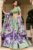 Silk Sage Green Floral Print Flared Style Lehenga